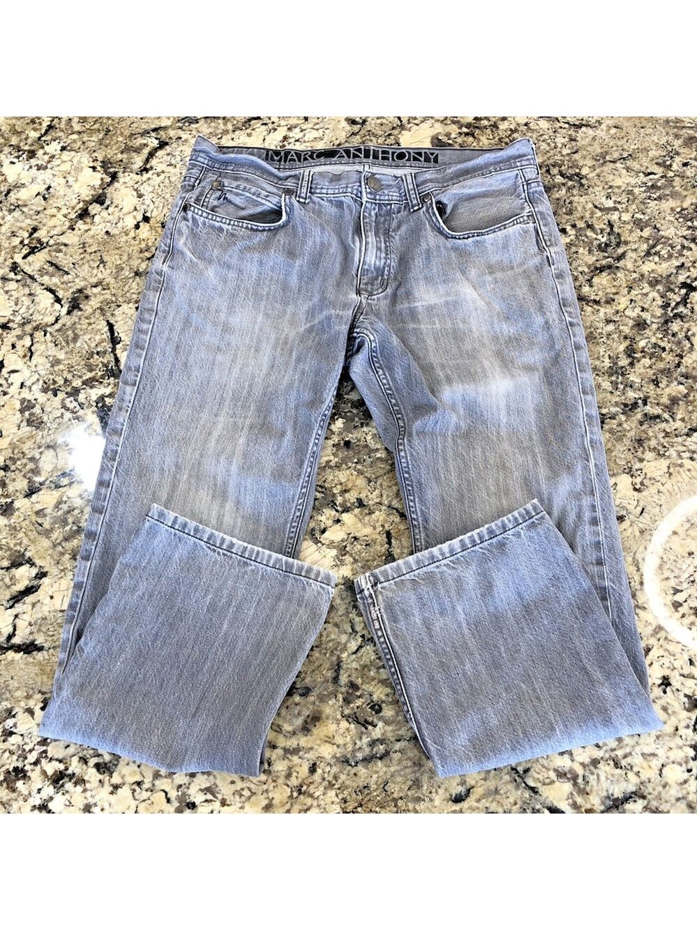 Size 34 X 27.5 Marc Anthony Mens Jeans Faded Black Denim Distressed Hemmed IN